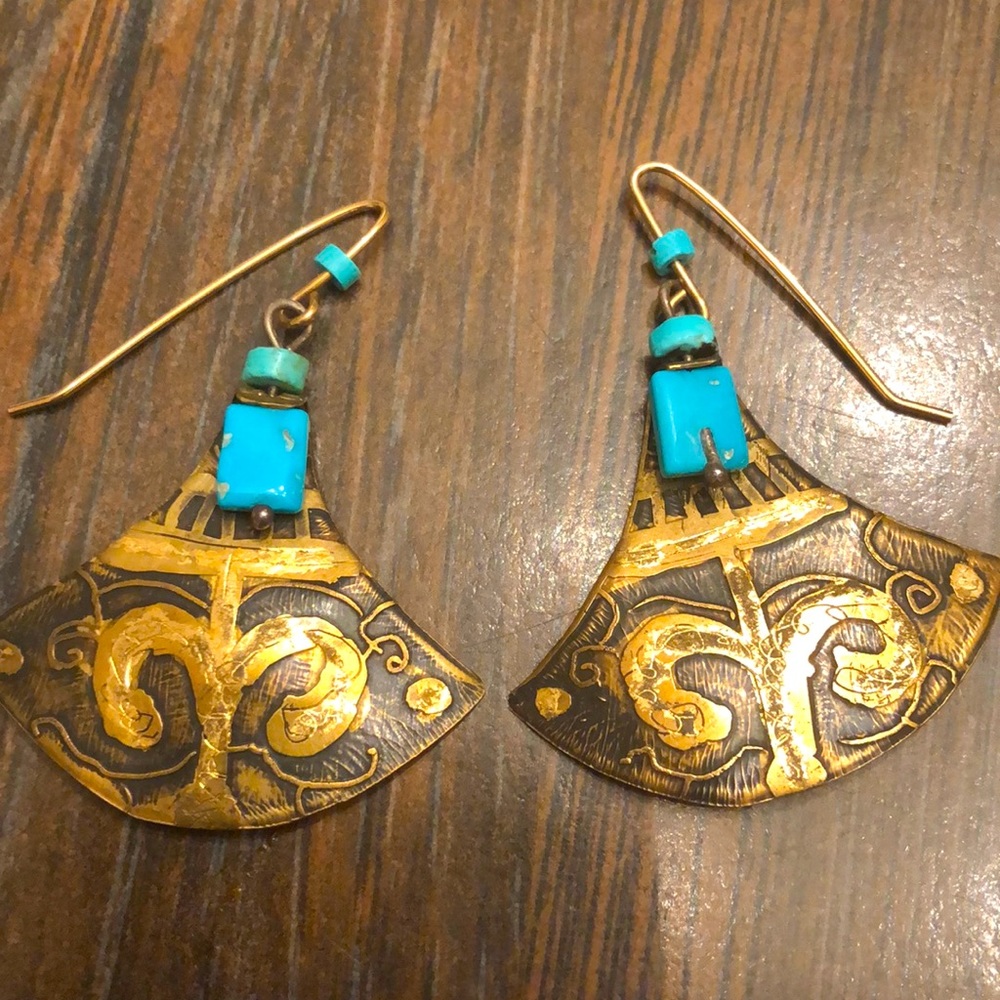 Vintage 90’s Brass and turquoise earrings